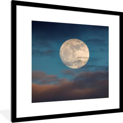 Produktbild von MuchoWow® Gerahmtes Poster Mond - Wolken - Nacht 40x40 cm - Poster mit Schwarzem Bilderrahmen Wandposter Rahmen Foto Bilder - Poster - Plakat im Rahmen