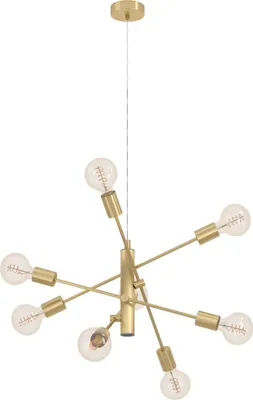 Produktbild von EGLO Pendelleuchte Gradoli 1, 8 flammige Hängelampe, Hängeleuchte aus Metall in Messing-Gebürstet, Esstischlampe, Wohnzimmerlampe mit E27, Ø 71 cm