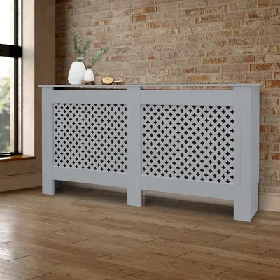 Produktbild von ML-Design Heizkörperverkleidung mit Wabenmuster 152x19x82 cm, Grau, aus MDF lackiert für Schlafzimmer Wohnzimmer