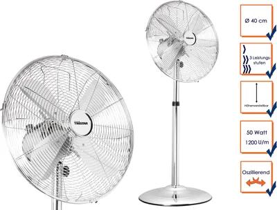 Produktbild von Tristar VE-5951 Standventilator, Haushalts-Lamellenlüfter, Silber, Flur, Metall, 64,3 dB, 1200 RPM