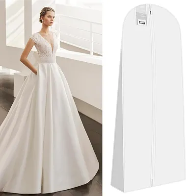 Produktbild von Brautkleidhülle Kleidersack 180 cm Anti-Staub Atmungsaktiver Hochzeitskleid Kleidersäcke mit reißverschluss für Brautkleider Abendkleider oder Lange Mäntel, Weiß