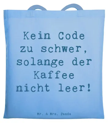 Produktbild von Mr. & Mrs. Panda Einkaufstasche Spruch Code und Kaffee - Sky Blue - Geschenk, Shopping Tasche, Beruf, Tote Bag, Laptoptasche, Geschenke für Berufstätige, Schultasche