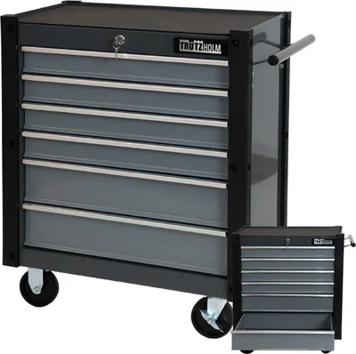 Produktbild von Werkstattwagen "Trutzi" abschließbar  6 Schubladen 78 x 64 cm Kantenschutzleisten Rollcontainer grau