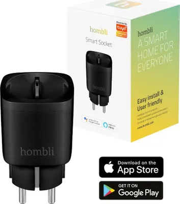 Image de Hombli Smart Plug - 220V - WiFi - Fonction minuterie - Compatible avec Amazon Alexa et Google Home - Contrôle via l'application Hombli - 1 pièce - Noir