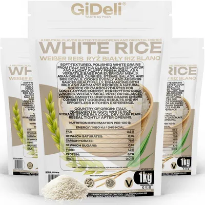Productafbeelding van Witte langkorrelige rijst, 3 kg. Gepolijste, natuurlijke rijst, geschikt voor het bereiden van bijgerechten. Rijst, merk GiDeli
