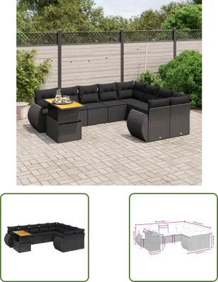Produktbild von The Living Store 10-tlg. Garten-Sofagarnitur mit Kissen Schwarz Poly Rattan