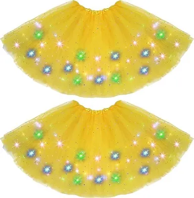 Produktbild von 2 Stück – LED-Tüll-Tutu, leuchtendes Rock-Tutu, 40 cm, gelb