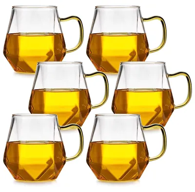 Produktbild von Borosilikatglas-Kaffeetassen mit Henkel – Set mit 6 Tassen, Diamantendesign