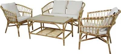 Produktbild von AXI Mary Lounge Set mit Bank, Tisch und 2 Stühlen | Garten Loungeset 4-teilig 100 % natürliches Rattan | Gartenmöbel / Loungemöbel Set für 3 Personen
