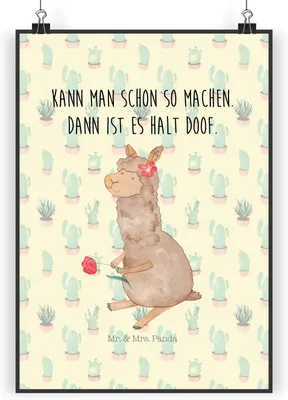 Produktbild von Mr. & Mrs. Panda Bild Alpaka Blume DIN A4 - Kaktus Grün - Geschenk, Lama, Plakat, typografie poster, Witz, Wandbild, Kunstdruck, Wanddekoration, Lamas