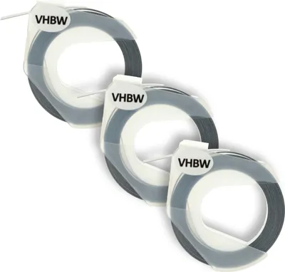 Produktbild von vhbw 3x 3D Prägeband-Schriftband-Kassette kompatibel mit Dymo 15447, 1535, 1540, 1550, 1570, 1575, 1595GY Etiketten-Drucker 3m x 9mm Weiß auf Schwarz