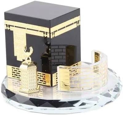 Produktbild von Islamisches Kaaba-Modell aus vergoldetem Kristall, handgefertigtes Dekorationsobjekt für Ihr Zuhause