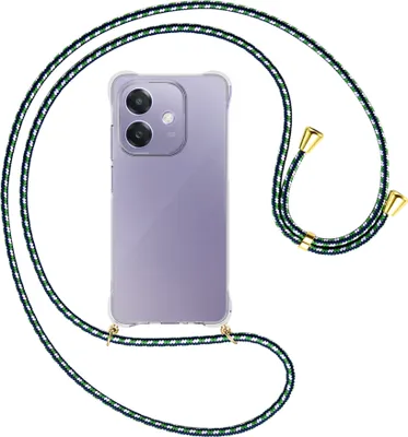Produktbild von Handykette Backcover-Schutzhülle mit Band (Metall goldfarben) für OPPO A3X 5G - grün/blau/weiß