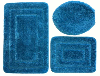 Obrázek produktu pro Podložka do koupelny, protiskluzová, měkká, modrá, sada 3 kusů: 50x80 cm + 50x40 cm + podložka
