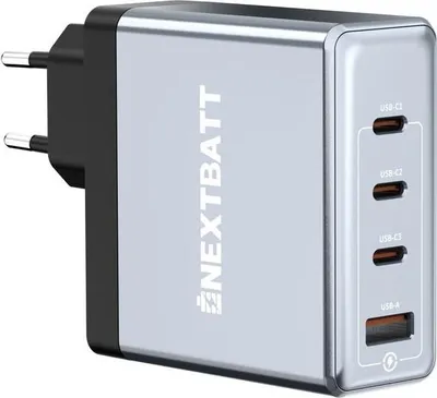 Produktbild von NEXTBATT 100W Schnellladegerät 3x USB-C/1x USB-A - Schwarz/Grau