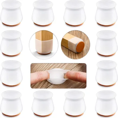 Produktbild von Silicone Stuhlbein-Schutzkappen Mit Filz, 12 Stück, Für Hartboden Und Parkett, Rutschfest Und Geräuschdämmend, Für Stühle Und Tische
