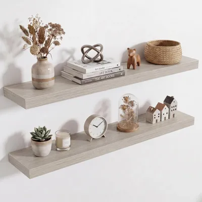 Immagine prodotto di Mensole a parete in legno, grigio, set da 2, 90 cm