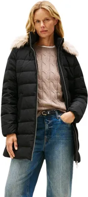 Produktbild von Tommy Hilfiger Damen Daunenmantel Down Slim mit Fellbesatz, Schwarz (Black), XXS