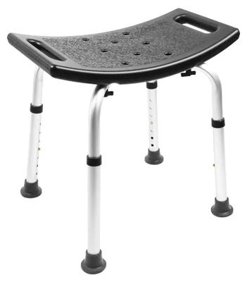 Zdjęcie produktu dla Unyqoos® Krzesło pod prysznic, czarne - antypoślizgowe, lekkie krzesło do prysznica, regulowane w zakresie wysokości 36–51 cm, siedzisko 49×29 cm (HDPE), nogi aluminiowe, waga 180 g, maksymalne obciążenie 100 kg