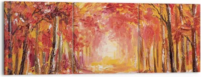 Produktbild von Bild auf Leinwand - Leinwandbild - 3 Teile - Herbst Wald Rot - 150x50cm - Wand Bild - Wanddeko - Wandbilder - Leinwanddruck - Bilder - Wanddekoration - Leinwand bilder - Wandbild - CA150x50-4238