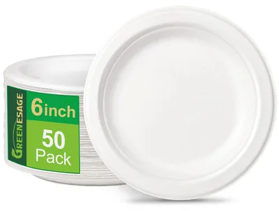 Wegwerfborden aus Bagasse, 50 Stk., 18 cm, weiß, rund