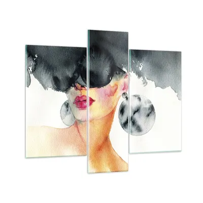 Produktbild von Bilder auf glas - 3 Teile - Aquarell Modell Brille - 95x80cm - Glasbilder - Wandbilder - Bilder - zum Aufhängen bereit - Wanddekoration aus Glas - Glas Bilder - Wandbild auf Glas - GCB95x80-4678