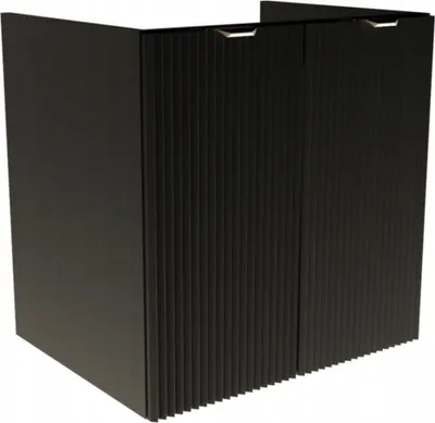 Produktbild von WENA Waschtischunterschrank ohne Oberteil mit Türen 60 cm, geriffelte Fronten, Griffe aus Metall in der Farbe Gold Willy (Farbe: Schwarz)
