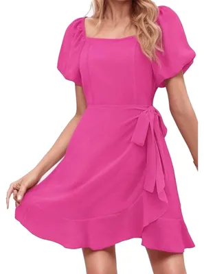 Produktbild von Lässiges Damenkleid mit gerüschtem Saum und eckigem Ausschnitt
