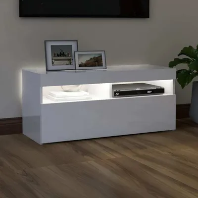 Produktbild von "2026 Aktion"TV-Schrank Industriestil - CLORIS - Fernsehenschrank - mit LED-Leuchten Hochglanz-Weiß 90x35x40 cm - NeuMöbel7675821