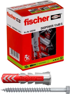 Zdjęcie produktu dla fischer 538258 fischer DuoPower 12x60 S 2K 538258 Dübel mit Schrauben Ø 12 mm x 60 mm, 10 St.