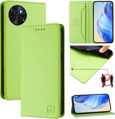 Image de Etui en cuir pour itel S23, étui à rabat avec fentes pour cartes, portefeuille et support Vert