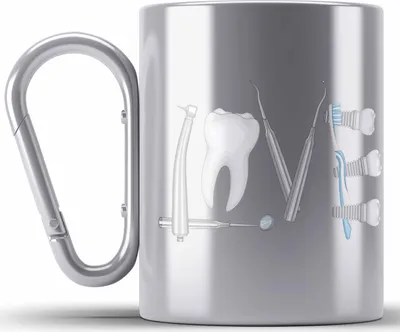 Produktbild von Trendation - Zahntechniker Zahnmedizinische Fachangestellte Edelstahl Tasse Karabiner Geschenk Zahnarzt Lustig Praxis Geschenkidee Zahnarzthelferin Zahntechniker Zahnärztin - Love (Silber)