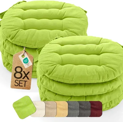 Produktbild von etérea Sitzkissen rund -  Stuhlkissen Indoor & Outdoor 8er Set 38x38 cm - Apfelgrün - mit Bändern
