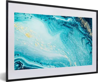 Produktbild von MuchoWow® Gerahmtes Poster Marmoroptik - Blau - Gold - Luxe - Glitzer - Marmor 60x40 cm - Poster mit Schwarzem Bilderrahmen Wandposter Rahmen Foto Bilder - Schlafzimmer - Plakat in Rahmen - Drucken
