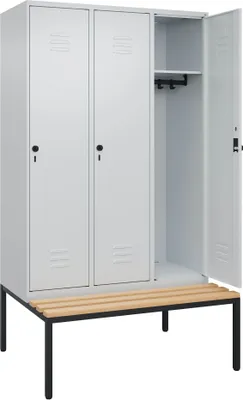Produktbild von C+P Garderobenschrank "Classic Plus", Abteilbreite 40 cm, mit Sitzbank, Lichtgrau (RAL 7035), 212x120x50 cm/ 3 Fächer