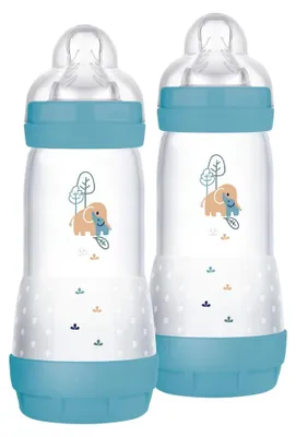Produktbild von MAM Easy Start Babyflasche 320 ml (2er-Set), Set mit 2 Anti-Kolik-Flaschen zum Stillen, reduziert Luftblasen und das Risiko von Koliken, Zubehör für Neugeborene ab 4 Monaten mit Sauger Größe 3