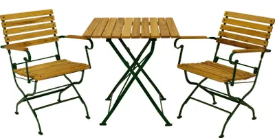 Produktbild von DEGAMO Bistroset PASSAU 3-teilig klappbar, Flachstahl grün + Holz Robinie