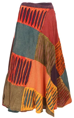 Produktbild von Patchwork Wickelrock, Hippie, Boho Rock, Unikat Mittelalterrock - Orange/bunt, Damen, Baumwolle, Röcke