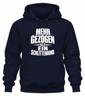 Productafbeelding van "Meer getrokken dan een sledenhond" - Sarcastische hoodie, marineblauw, maat XL