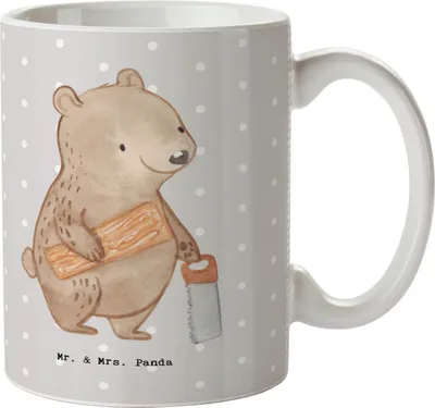 Produktbild von Mr. & Mrs. Panda Kaffeebecher Tischler Herz - Grau Pastell - Geschenk, Bedruckte Tasse, bedruckt, Kaffeetasse, keramik, Pott