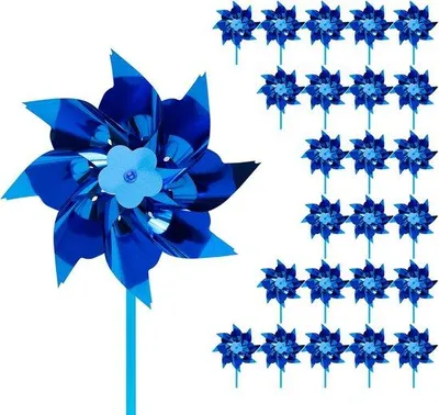 Produktbild von Famanu Windmühlen Dekoration - Bunte Set - 50 Stück - Blau