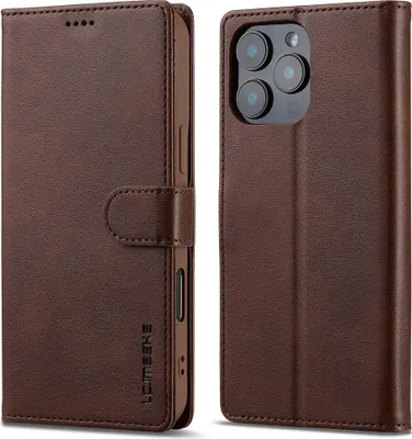 Produktbild von iPhone 16 Pro Hülle - LC.IMEEKE Luxus Klapphülle - Dunkelbraun