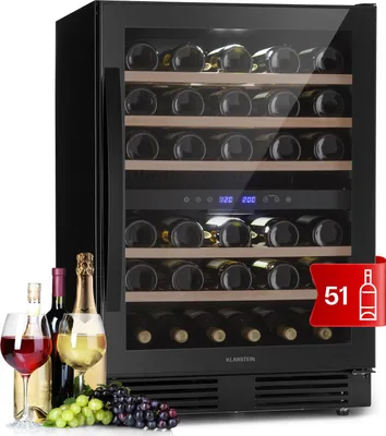 Produktbild von Klarstein Freistehender Weinkühlschrank 2 Zonen, Getränkekühlschrank Klein, Kleiner Weinschrank, Wein-Kühlschrank Klein mit Glastür, Outdoor Flaschenkühlschrank, Wine Fridge 5-20°C, 51 Flaschen
