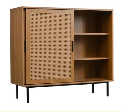 Image de Meuble de salon - Buffet avec 2 portes coulissantes - Étagère réglable - Panneau de particules - 100 × 90 × 37 cm - Noyer