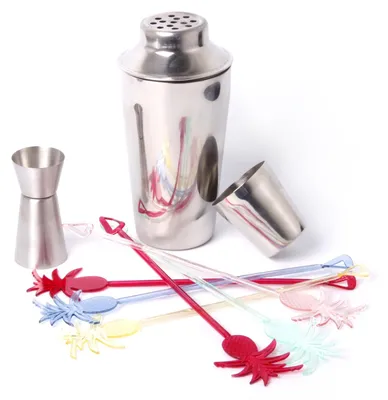 Cocktailset Edelstahl-Shaker 750 ml mit Jigger & 6 Rührstäbchen