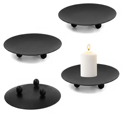 4er-Set Kerzenhalter für Stumpenkerzen, Metall, 9 cm, Schwarz