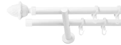 Produktbild von SN Deco Gardinenstange Nantes, 19 mm, 2-läufig, Stahl, Komplett-Set mit Ringen, Auflageträger, 150 cm, weiß