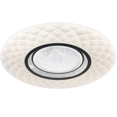 A close-up, top-down view of a white ceiling light with a textured surface and a central illuminated oval.