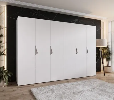 Obrázek produktu pro Elegantní šatní skříň 300 cm AMARIS 1 - bílá / kašmírové úchyty