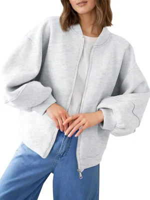 Productafbeelding van Dames Oversized Sweat Jacket - Lichtgrijs met Rits